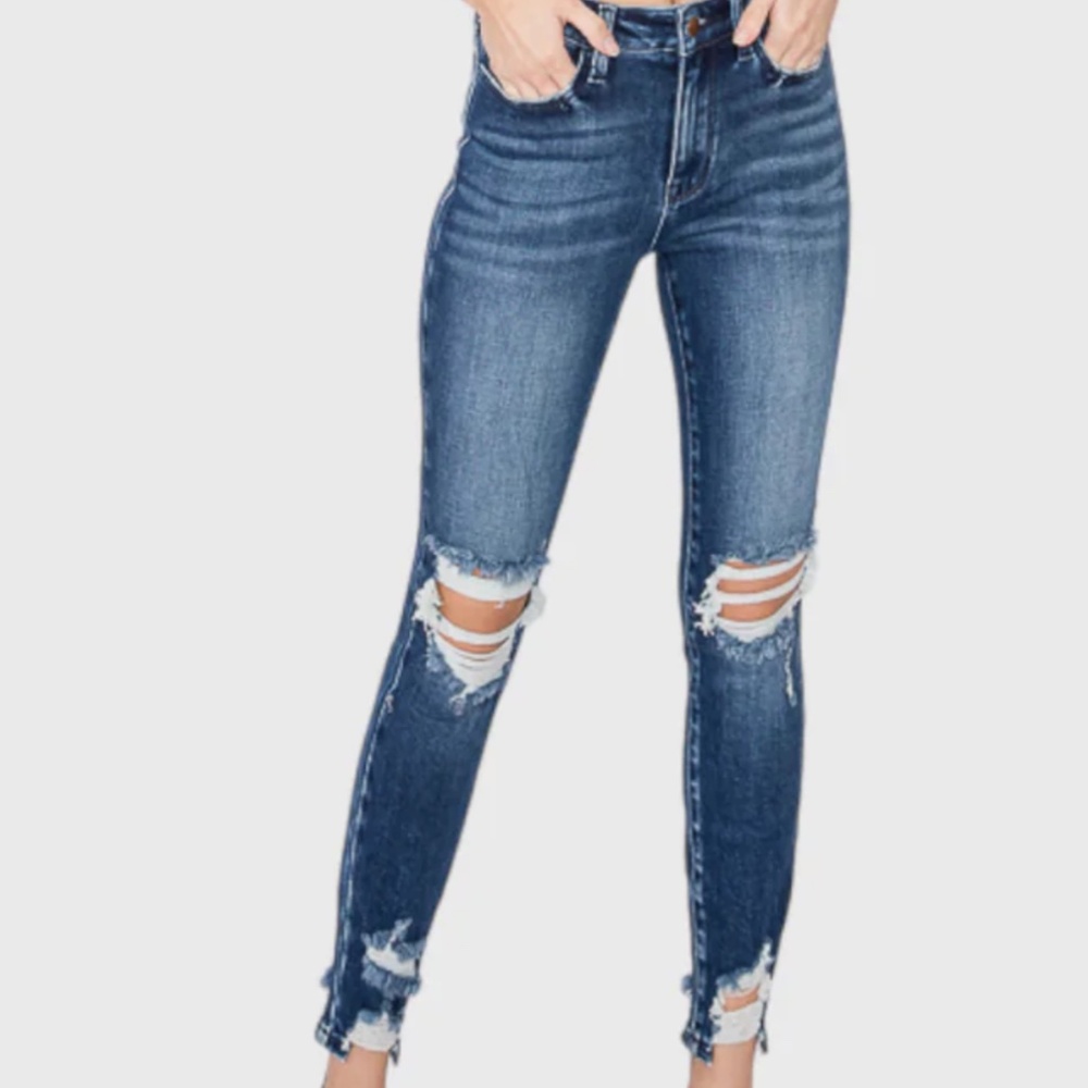 Petra153 High Rise Ankle Skinny Destressed Jeans